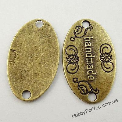 Бирка Handmade овал, бронза, 31*18 мм., R04041
