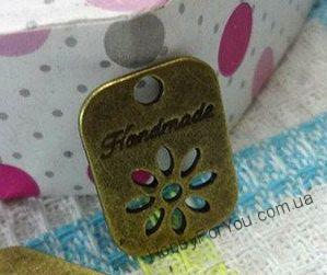 Бирка Handmade 11 цветок, металл, бронза, 18*14 мм., R1164