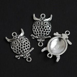 Подвеска Коннектор Сова, металл, серебро, 18*27 мм, R1467
