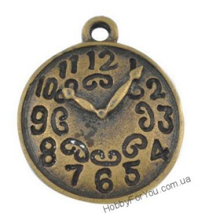 Подвеска Часы, античное золото, 18 мм, R0670