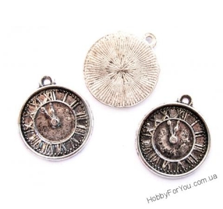 Подвеска Часы, римский циферблат, серебро, 18 мм,  R0689