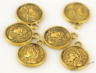 Подвеска Монета 4, ант. золото, 17*9 мм, R1058