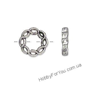 Коннектор-бусина Витое кольцо, ант. серебро, D=14 мм., R1079