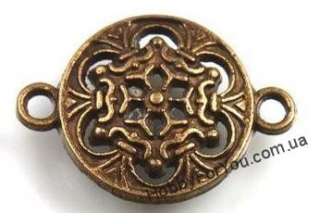 Коннектор-соединитель цветок в медальйоне, металл, бронза, 23*16 мм, R1250