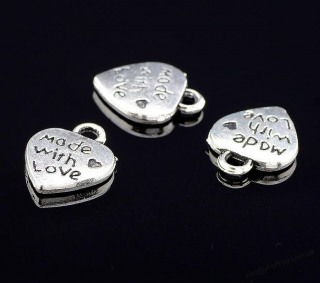 Подвеска Сердце Made with love, металл, серебро, 8*12 мм, R1449