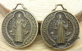 Подвеска монета, крест, икона, святой, металл, бронза, 25*21 мм, R1548