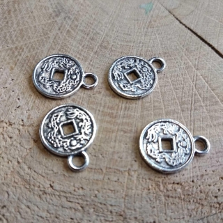 Подвеска Китайская монетка 2, серебро, металл, 13*10 мм., R16970