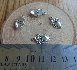 Подвеска Сердце с цветком, серебро, металл, 19*12 мм., R16161